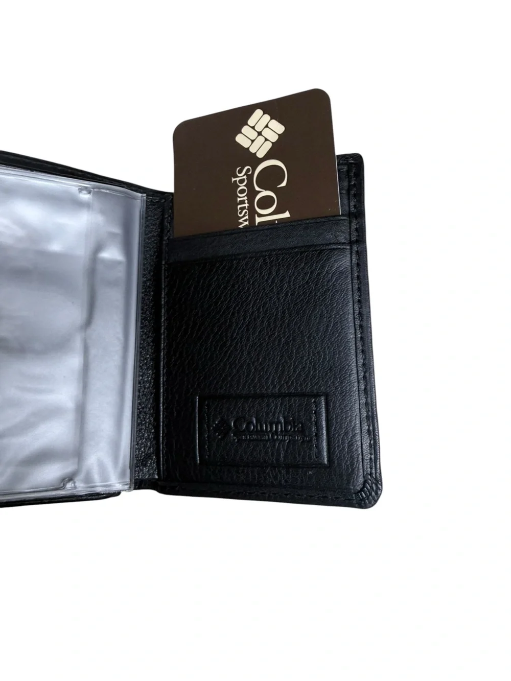 New Columbia Black Leather Trifold Wallet